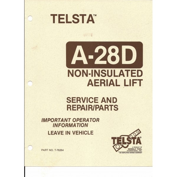 Telsta Bucket A-28D Service and Repair Manual Download link Only, No hard Copy 